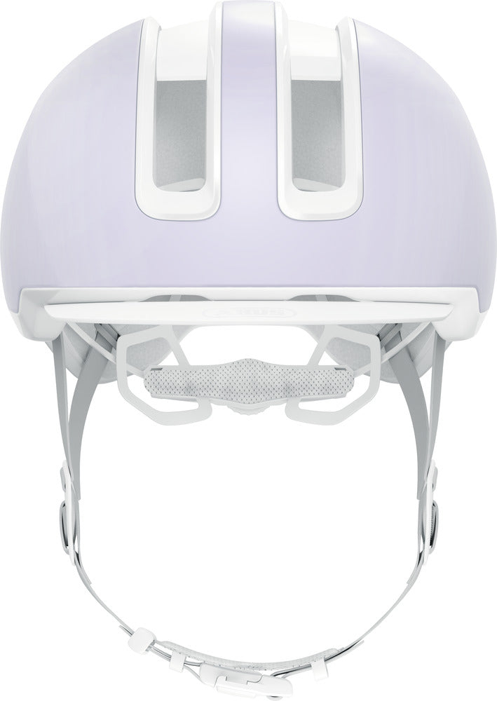 abus hud-y pure lavender. Lilla cykelhjelm med aftagelig LED lygte bagpå